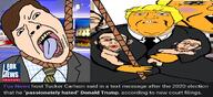 clothes donald_trump flag fox fox_news glasses judaism logo multiple_soyjaks open_mouth orange_skin quote rope soyjak stubble subvariant:hornyson suit tucker_carlson variant:bernd variant:cobson variant:nojak white_skin yellow_hair // 1812x832 // 469.6KB