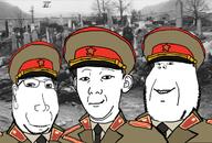 3soyjaks closed_mouth clothes collar_tabs communism ear hammer_and_sickle irl_background kgb smile smirk soviet_union soyjak stubble subvariant:massjak subvariant:michijak subvariant:wholesome_soyjak variant:carterjak variant:gapejak variant:kuzjak // 633x429 // 234.5KB