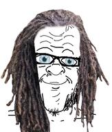 a10_eyes blue_eyes dreads glasses hair looking_at_you smile stubble subvariant:curious_slowburn_smile variant:a24_slowburn_soyjak vein // 543x639 // 256.3KB