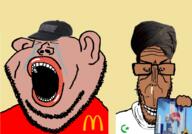 2soyjaks 9_11 amerimutt arab black_sclera brown_skin clothes crying drool ear finger glasses hand holding_paper hungry islam lips mcdonalds moon mutt open_mouth osama_bin_laden red_shirt sandnigger september_11 soyjak stubble subvariant:euromutt subvariant:impish_amerimutt trollface twin_towers united_states variant:impish_soyak_ears variant:markiplier_soyjak // 1024x717 // 389.6KB