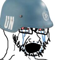 antichrist bloodshot_eyes clothes combat_helmet crying glasses helmet open_mouth soyjak stubble united_nations variant:cryboy_soyjak // 594x622 // 294.2KB