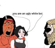 brown_eyes buff chad cuckold glasses hair long_hair muscles native_american open_mouth red_skin sad smug soyjak stubble variant:cobson vein // 821x720 // 278.2KB