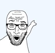 arm glasses hand open_mouth pointing soyjak stubble template variant:solo_pointing_soyjak // 650x632 // 21.9KB