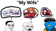 angry anime ayanami_rei beak bird bodysuit closed_mouth glasses hair hair_ornament interface_headset katsuragi_misato long_hair neon_genesis_evangelion open_mouth pilot_suit plugsuit red_plugsuit smile smug souryuu_asuka_langley soyjak stubble text thought_bubble twitter variant:chudjak variant:impish_soyak_ears variant:soyak zoomer // 2892x1592 // 2.8MB