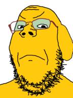 4chan angry animal closed_mouth dog ear get glasses janny meta:GET soyjak stubble tripes variant:gapejak yellow // 600x800 // 37.0KB