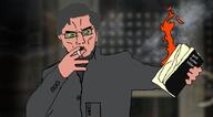 aryan book chud cigarette dark_skin fire glasses holding_book holding_object open_mouth quran smoke smoking subvariant:muscular_chud unbothered unbotheredchud variant:chudjak // 945x520 // 300.4KB