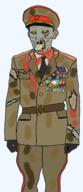 badge belt clothes collar_tabs communism dirty_clothes epaulettes glove hammer_and_sickle hat kolyma kuz medal military military_uniform open_mouth ripped_clothes soviet_army_uniform soviet_union soyjak tongue tongue_out uniform variant:kuzjak zombie // 1132x2619 // 766.4KB