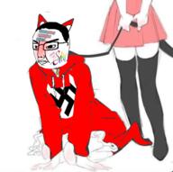 arm blush cat_ear closed_mouth clothes distorted flag full_body glasses hair hand leg nazism soyjak swastika text tranny variant:chudjak // 559x557 // 208.4KB