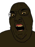 acne black_sclera black_skin blacked brown_skin detailed dirty esl gaping_mouth gross nuvariant soy soyjak soylent subvariant:cobson_front swarthy variant:cobson yellow_eyes yellow_teeth // 1920x2560 // 390.9KB
