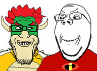 2soyjaks are_you_soying_what_im_soying artist:sectionalism bowser closed_mouth clothes evil glasses grin hair horn incredible_fatty mario nintendo red_hair shell smile soyjak spike stubble subvariant:wholesome_soyjak the_incredibles variant:gapejak variant:markiplier_soyjak video_game // 1202x885 // 211.0KB