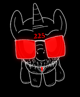 225 225_(namefag) black_background clothes ear full_body glasses glowing_glasses horn inverted inverted_eye_color looking_at_you meta:namefags necktie pony red_glasses smug suit suit_and_tie tinted_glasses unicorn variant:trixiejak // 830x1000 // 66.5KB