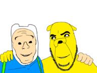 2soyjaks adventure_time animal cartoon cartoon_network clothes dog ear finn hand jake no_more_brother_wars smile snout soyjak stubble teeth variant:cobson variant:feraljak white_skin yellow_skin // 1024x768 // 186.4KB