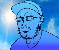 blue calm closed_eyes clothes glasses hat sky soyjak stubble variant:rotjak // 524x440 // 128.8KB