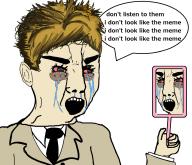 angry bloodshot_eyes clothes crying ear hair mexican_twink mirror necktie open_mouth soyjak variant:chudjak yellow_hair // 1221x1055 // 363.8KB