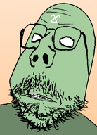 admin_thrembo bald green_skin mustache no_pupils orange_background stubble subvariant:scholar thrembo variant:gapejak white_eyes // 992x1382 // 51.3KB