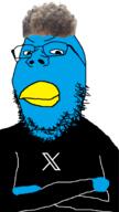 black_shirt blue_skin closed_mouth crossed_arms glasses looking_at_you smile smug soyjak stubble twitter variant:gapejak zoomer zoomer_hair // 1002x1784 // 413.7KB