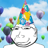 animated balloon closed_mouth ear eyelids glasses party_hat smile soyjak stubble subvariant:massjak subvariant:wholesome_soyjak variant:gapejak // 360x360 // 1.5MB
