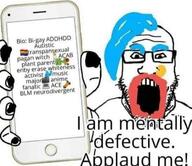 big_lips blue_eyebrows blue_hair gay glasses hand holding_object holding_phone iphone makeup nose_piercing open_mouth phone soyjak stubble subvariant:phoneplier subvariant:phoneplier_vertical text tranny tumblr twitter variant:markiplier_soyjak // 750x649 // 484.0KB