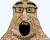 glasses open_mouth rock soyjak stubble subvariant:pissluffare_front trend:colorjak variant:pissluffare // 620x508 // 394.0KB