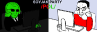 clothes dark glowing green_skin pol_(soyjak_party) politics red_shirt smug suit suit_and_tie variant:chudjak variant:soyak // 900x300 // 34.5KB
