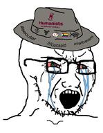atheism bloodshot_eyes charles_darwin clothes crying flag gay glasses hat lgbt logo open_mouth progress_pride_flag reddit snoo soyjak stubble tranny variant:soyak // 700x900 // 127.4KB