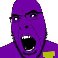 angry badge black_sclera five_nights_at_freddy's five_nights_at_freddy's_2 glasses open_mouth purple_guy purple_skin soyjak stubble variant:cobson video_game william_afton // 721x720 // 21.2KB