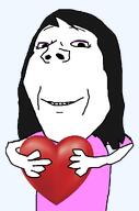 clothes female hair heart holding_heart holding_object love pink_shirt smile subvariant:annabelle variant:gapejak wholesome // 676x1021 // 98.4KB
