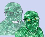 2soyjaks closed_mouth emerald gem gem_skin gemerald glasses green_eyes green_skin hair neutral open_mouth schlog_color_event soyjak soyjak_blog stubble teeth threat_level_green trollface variant:feraljak // 469x385 // 273.6KB