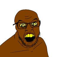 africa angry bald black_skin brown_skin crazed eyebrows glasses nigger open_mouth soyjak stubble variant:feraljak white_background yellow_eyes yellow_sclera yellow_teeth // 1500x1500 // 15.4KB