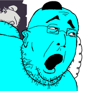 bald blue_skin clothes ear earpiece eyebrows forehead_lines fundamental_paper_education gill_koyim_(namefag) glasses hat jewish_hat judaism kippah lips meta:namefags miss_circle open_mouth stubble trend:glowie variant:cadojak variant:impish_soyak_ears // 575x561 // 29.1KB