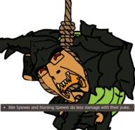 ack bile_spewer_(helldivers) bug glasses hanging helldivers_2 noose open_mouth orange orange_skin red_eyes rope soyjak suicide teeth text variant:cobson // 719x692 // 156.4KB