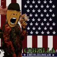 album_cover amerijuanican bongzilla cobzilla music open_mouth red_eyes smoke smoking stoner stoner_metal variant:cobson weed // 1200x1200 // 1.5MB