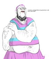 angry beard fat flag:transgender_pride_flag glasses hair lips lipstick muscles obese pedophile pink_hair soyjak stubble text tranny troon troonjaks variant:bernd // 1003x1150 // 384.8KB
