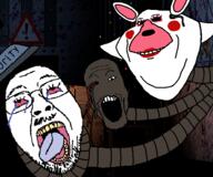 ack animatronic choke choke_hold five_nights_at_freddy's five_nights_at_freddy's_2 fnaf guard impish mangle markiplier nightguard open_mouth smile subvariant:markiplier_soyjak two_heads variant:impish_soyak_ears variant:soyak // 600x500 // 176.5KB