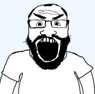 angry arm balding beard clothes glasses hair open_mouth soyjak subvariant:science_lover template transparent_background tshirt variant:markiplier_soyjak // 800x789 // 16.7KB