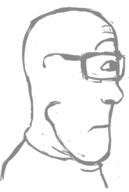 closed_mouth glasses looking_to_the_left neutral redraw shaved side_profile sketch subvariant:neutralplier subvariant:sideplier variant:markiplier_soyjak // 280x417 // 31.4KB
