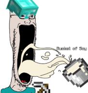 blue_eyes bucket clothes diamond diamond_helmet drinking glasses helmet milk minecraft open_mouth pickaxe pickaxe_(minecraft) soy_milk soyjak stubble subvariant:soyak_soymilk text variant:soyak video_game white_skin // 720x761 // 124.3KB