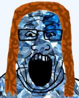 clothes gem gem_skin glasses long_hair open_mouth red_hair soyjak subvariant:hippiejak tshirt variant:markiplier_soyjak // 1016x1251 // 1.2MB