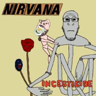 4soyjaks album_cover babyjak black_eyes closed_mouth flower glasses grey_skin grunge incesticide music neutral nirvana nose open_mouth pacifier plant smile stubble subvariant:neutralplier variant:gapejak variant:impish_soyak_ears variant:markiplier_soyjak // 1024x1024 // 1.0MB