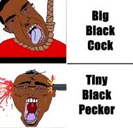 bbc black_lives_matter black_skin bloodshot_eyes crying dead glasses hair hanging mustache nazism rope shot soyjak subvariant:patrick subvariant:suicide_chud suicide swastika tbp text tiny_penis tongue variant:chudjak yellow_teeth // 700x674 // 224.4KB