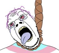 ack ack! noose open_mouth pink_eyes purple_hair rope tounge tranny transgender_flag troon variant:unknown vein white_background white_skin yellow_teeth // 782x706 // 125.2KB