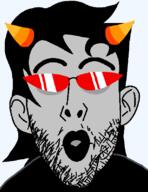 clothes ear glasses grey_skin hair homestuck horn lips lipstick makeup open_mouth soyjak stubble terezi_pyrope thick_eyebrows troll_(homestuck) variant:nojak zodiac // 615x800 // 22.2KB