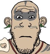 bones closed_mouth ear earring fallout fallout_2 front_facing neutral skull soyjak stubble subvariant:neutralplier sulik_(fallout) tattoo variant:markiplier_soyjak video_game // 1125x1225 // 247.2KB