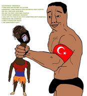 armband armenia beard brown_skin choking crying flag:armenia flag:turkiye greentext long_neck muscles nigger red_sclera shitskin star_and_crescent tongue unibrow variant:bernd variant:chudjak white_background // 1992x2204 // 414.4KB