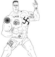 1488 brown_hair christianity crucifix glasses hair meta:tagme muscular_male nazism sonnenrad swastika total_nigger_death variant:cobbert // 1968x2048 // 119.8KB