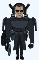 Jetpack armor brown_eyes brown_hair buzzsaw buzzsaw_mutant_toilet full_body glasses headphones katana laser series:g-squad skibidi skibidi_toilet smirk subvariant:muscular_chud toilet trenchcoat variant:chudjak white_shirt // 1394x2100 // 62.9KB