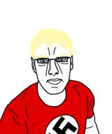 blond blue_eyes buff chud clothes ear glasses nazi_flag nazism swastika tshirt yellow_hair // 1080x1292 // 60.8KB