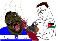2soyjaks blood bloodshot_eyes buff chainsaw crying flag glasses gore green_eyes hair holding_chainsaw holding_object israel jordan mustache queen_of_spades side_profile soyjak spade stinky stubble subvariant:chainsaw_bernd variant:bernd variant:chudjak // 1238x872 // 462.6KB