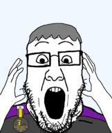 award glasses green_hair hand hands_up james soyjak_wiki stubble subvariant:ppplier variant:markiplier_soyjak variant:ppp wiki // 673x800 // 55.3KB