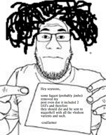 jimbo_(namefag) meta:namefags namefags neutralplier note pointing sign soybooru variant:markiplier_soyjak // 426x540 // 200.7KB